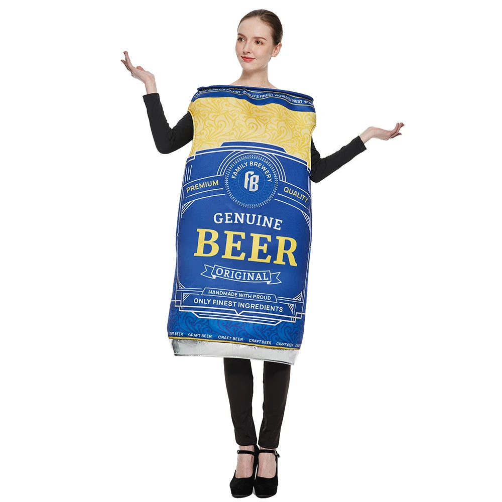 Eraspooky Funny Adult Beer Costume Unisex sponge Whisky Rum Bottle Beer Bottle Can Jumpsuits Halloween Costumes Beer Festival