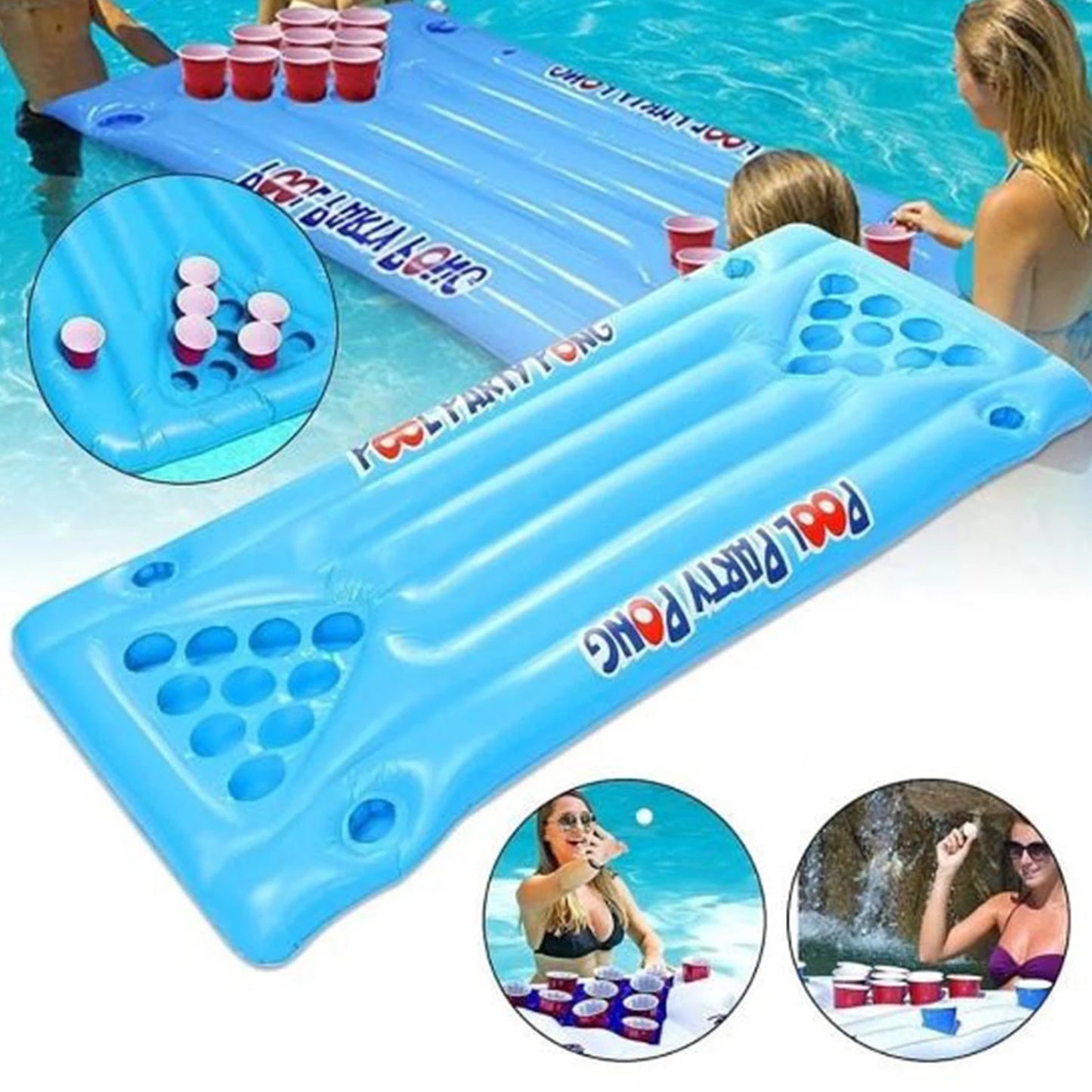 Pool Pong Table Float Adult Pool Inflatable Beer Table Pool Float Summer Water Party Barge Fun Air Mattress Swimming Pool Raft