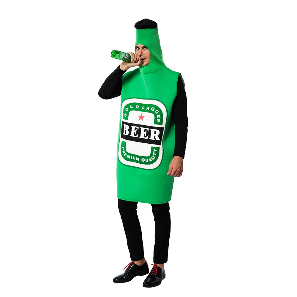 Eraspooky Funny Adult Beer Costume Unisex sponge Whisky Rum Bottle Beer Bottle Can Jumpsuits Halloween Costumes Beer Festival