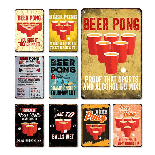 Beer Pong Cocktail Tin Sign Plaque Metal Plate Vintage Posters Wall