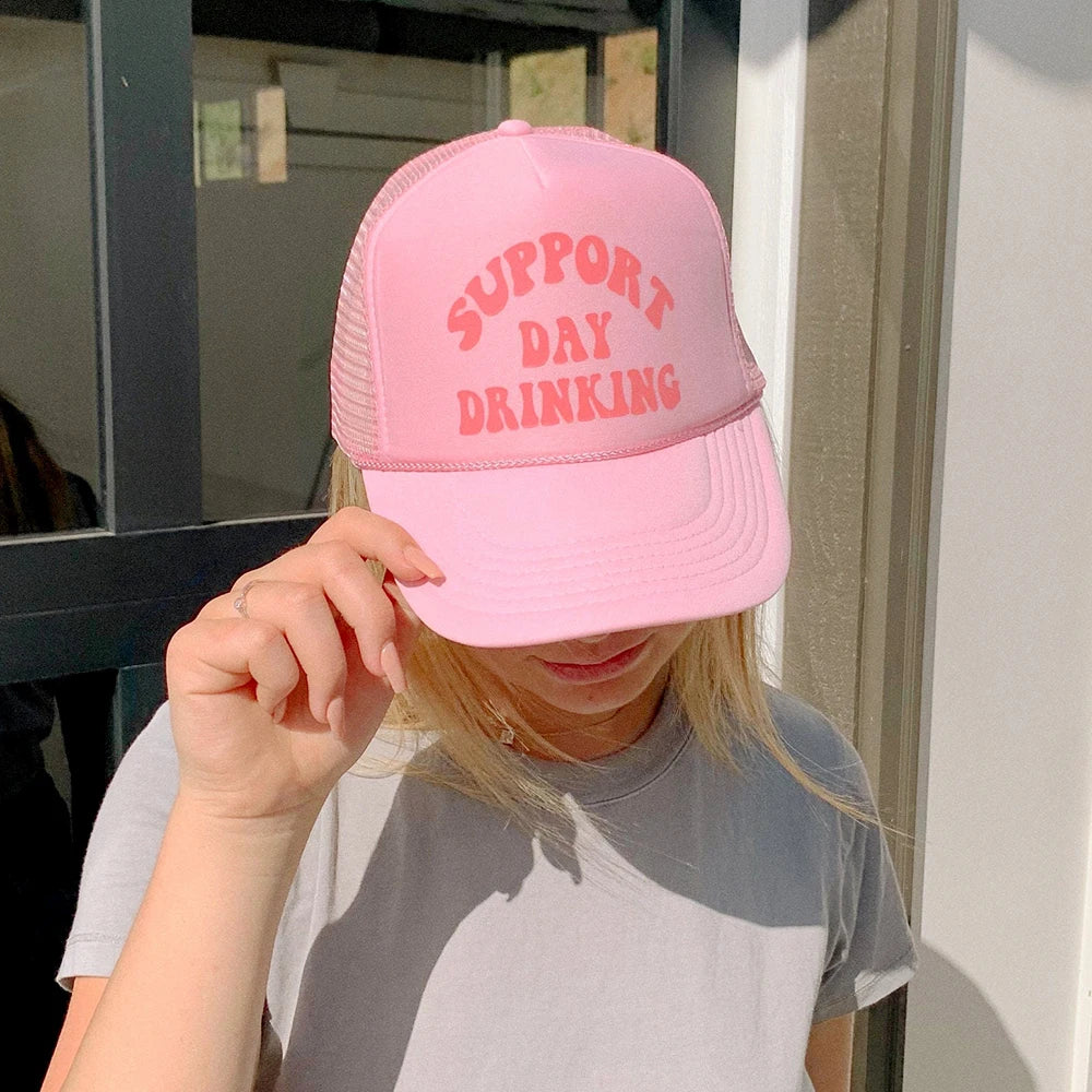 Support Day Drinking Trucker Hat Girly Pink Baseball Cap Summer Woman