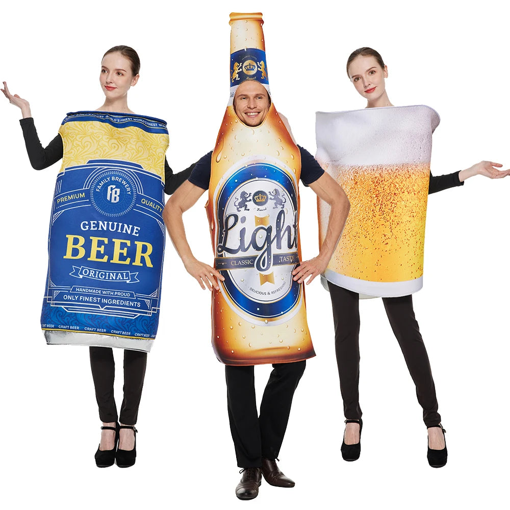 Eraspooky Funny Adult Beer Costume Unisex sponge Whisky Rum Bottle Beer Bottle Can Jumpsuits Halloween Costumes Beer Festival