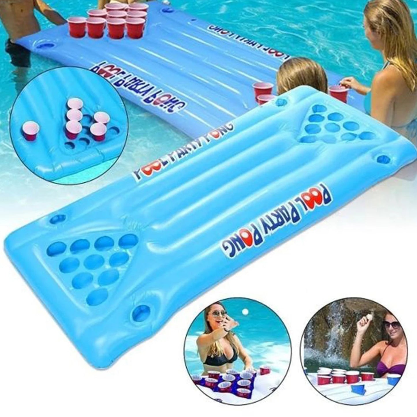 Pool Pong Table Float Adult Pool Inflatable Beer Table Pool Float Summer Water Party Barge Fun Air Mattress Swimming Pool Raft