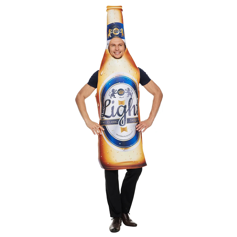 Eraspooky Funny Adult Beer Costume Unisex sponge Whisky Rum Bottle Beer Bottle Can Jumpsuits Halloween Costumes Beer Festival