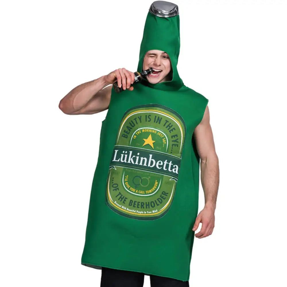 Eraspooky Funny Adult Beer Costume Unisex sponge Whisky Rum Bottle Beer Bottle Can Jumpsuits Halloween Costumes Beer Festival