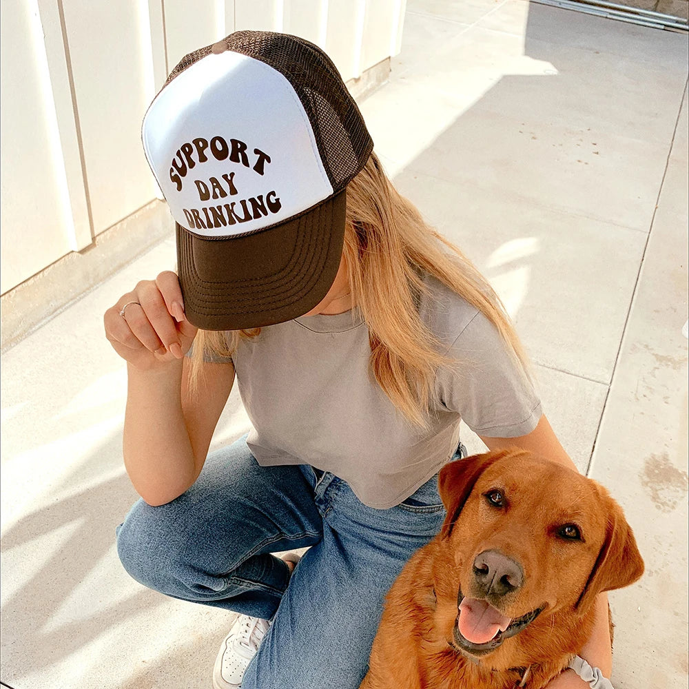 Support Day Drinking Trucker Hat Girly Pink Baseball Cap Summer Woman