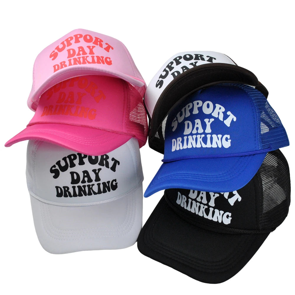 Support Day Drinking Trucker Hat Girly Pink Baseball Cap Summer Woman